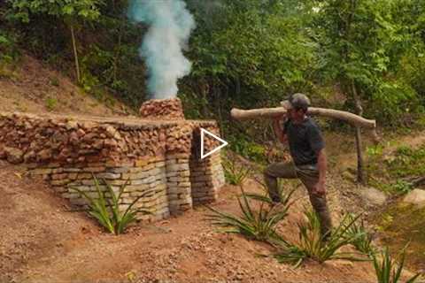 BUSHCRAFT Build Brick Wall In Front Lake , Fishing Hand Style, Overnight