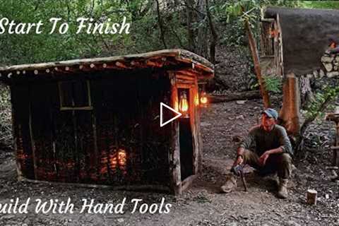 Bushcraft Skills. Building Survival Tiny House. Clay. Stone. Fireplace. Making Bench.