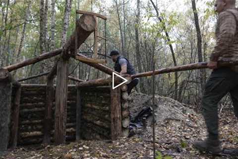 we do not hide from the rain and build an  underground moss log cabin , bushcraft