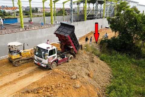 Wonderful Successfully Completed 100% Showing Bulldozer Working push soil build New Road/dump truck