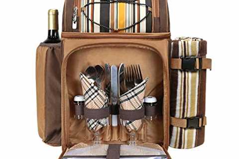 Hap Tim Picnic Basket Backpack for 2 Person with 2 Insulated Cooler Compartment, Wine Holder,..