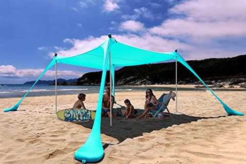 FAYLOCH Beach Tent Canopy Sun Shade UPF50+, Easy Pop Up Anti-Wind Sun Shelter w/Stable Pole Anchor, ..