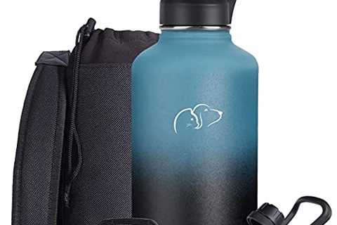 Water Bottle With Carry Pouch,Insulated Water Bottle 64 oz with Straw Lid,Double Wall Stainless..