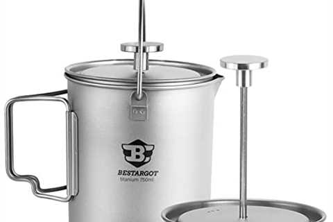 Bestargot Camping Titanium Pot, French Press Coffee Maker, Camp Cooking Pot with Light Wood knob,..